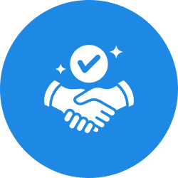 Two hands shaking with a checkmark above, symbolizing agreement or partnership.