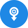 Blue location pin with a medical cross symbol inside.