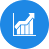Blue icon with a white ascending bar chart and arrow.