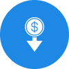 Icon of a dollar sign with a downward arrow in a blue circle.