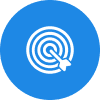 Blue target icon with concentric circles and an arrow hitting the center.