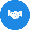 Icon of two hands shaking in agreement on blue circle.